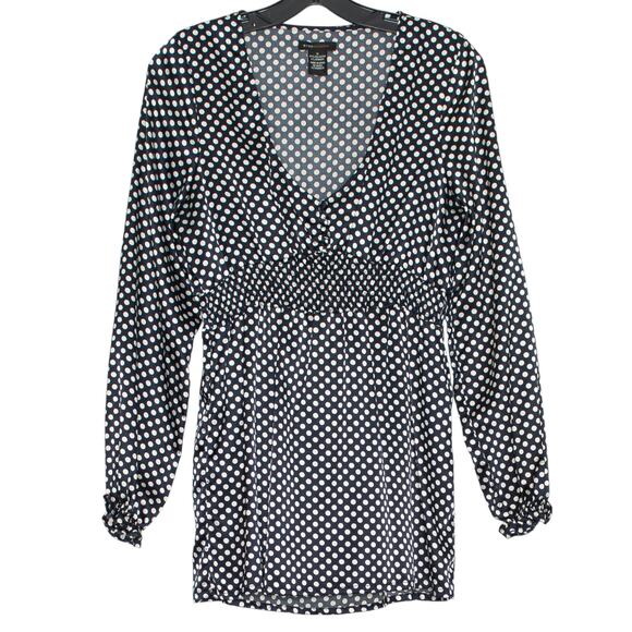 BCBGMaxazria Top Y2K Cottagecore Dark Academia Coquette Polka Dot Black Medium - Picture 1 of 7